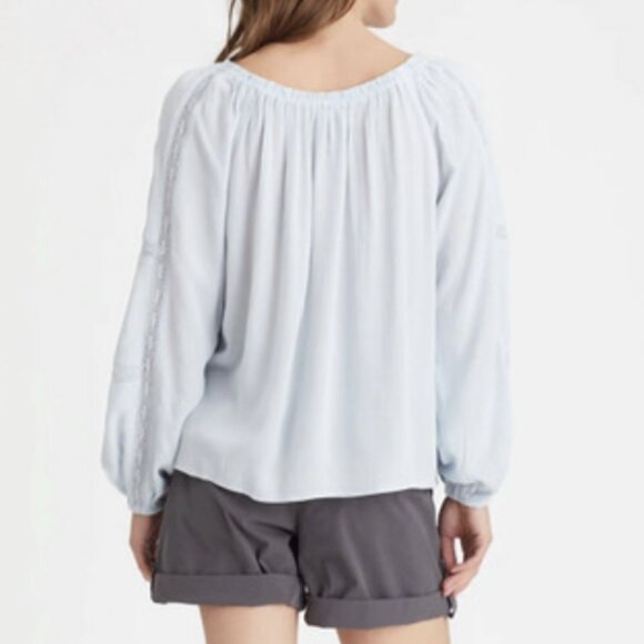Sanctuary XXL Blouse Say So Lace-Inset Convertible On or Off-Shoulder Light Blue - Picture 2 of 8